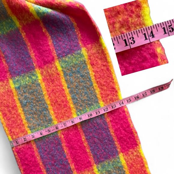 NWT Melrose and Market Chunky Plaid Scarf Fringe Bright Pink Orange Colorful - Picture 6 of 7